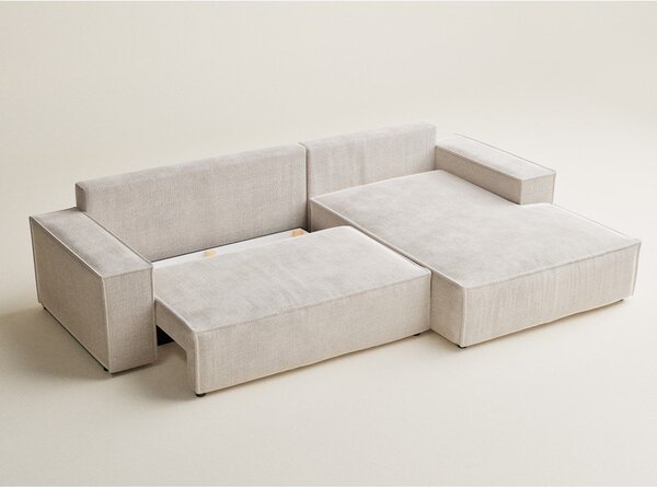 Divano angolare color crema allungabile/con contenitore (con penisola a destra/con chaise lounge) con rivestimento in ciniglia Maze – Maison de Rêve