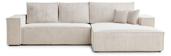 Divano angolare color crema allungabile/con contenitore (con penisola a destra/con chaise lounge) con rivestimento in ciniglia Maze – Maison de Rêve