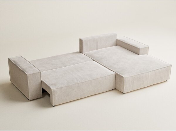 Divano angolare color crema allungabile/con contenitore (con penisola a destra/con chaise lounge) con rivestimento in ciniglia Maze – Maison de Rêve