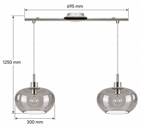 BRILAGI - Lampada a sospensione LED con cavo RETRO GLASS 2xE27/60W/230V cromo opaco/grigio fumé