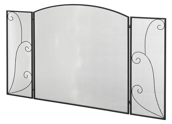 HOMCOM Parascintille a 3 Pannelli pieghevole con Cerniere, Telaio in Metallo a Maglia Decorativa, 132,5x76,5 cm, Nero