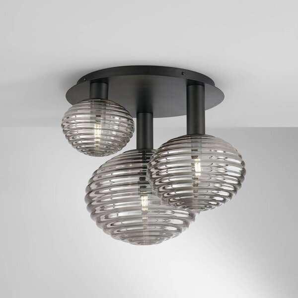 Eco-Light Plafoniera Ripple, nero/grigio fumo, a 3 luci