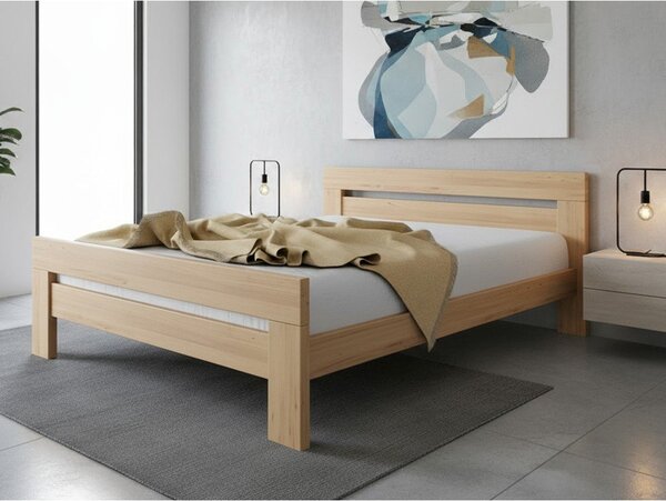 Letto matrimoniale di colore naturale in faggio massiccio con rete inclusa 180x200 cm Fiorentino – B.E.S