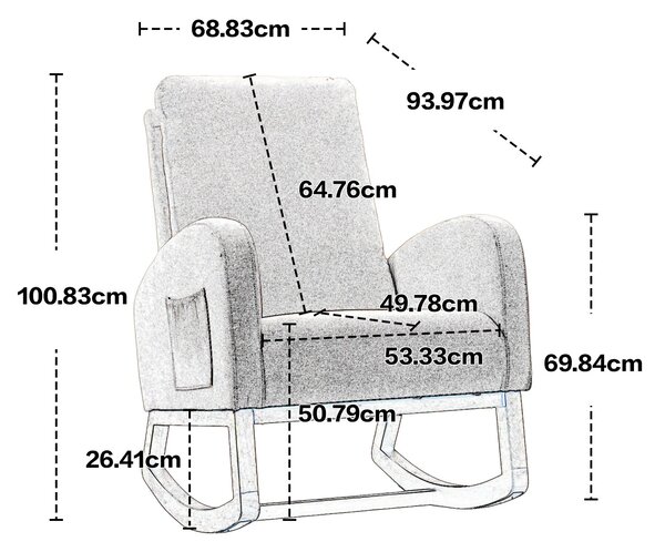 Poltrona a Dondolo Moderna Mid-Century per Cameretta e Soggiorno, Schienale Alto Imbottito, Grigio|Aosom