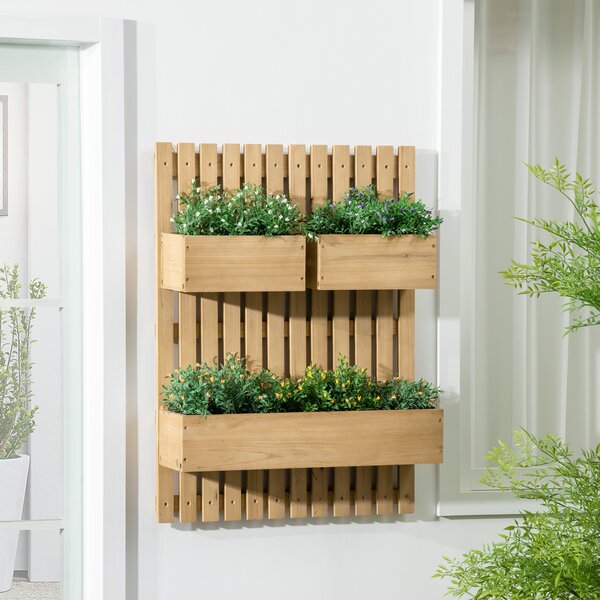 Outsunny Fioriera Verticale a doghe da Esterno con 3 Vasi Rimovibili in Legno, 60x16x80cm, Color legno | Aosom Italy
