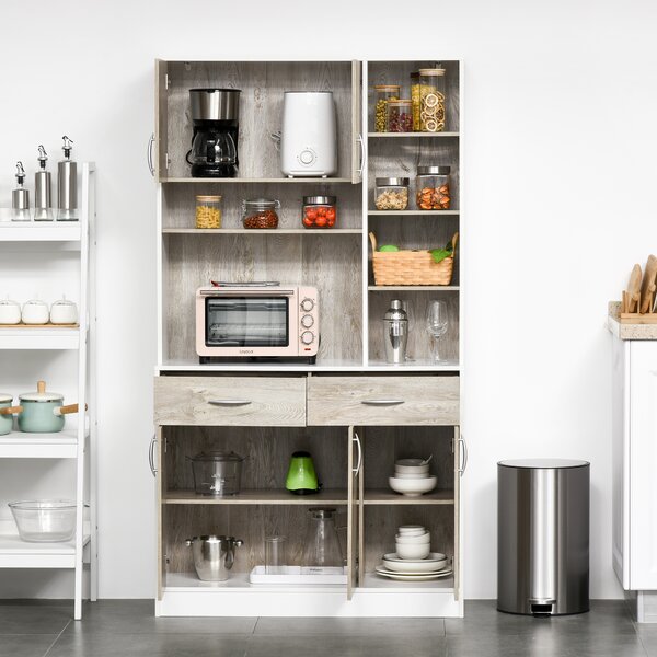 HOMCOM Credenza Cucina Multifunzione in Legno, con Cassetti e Vani Aperti, Stile Moderno, 100x39x181,5 cm, Bianco | Aosom Italy
