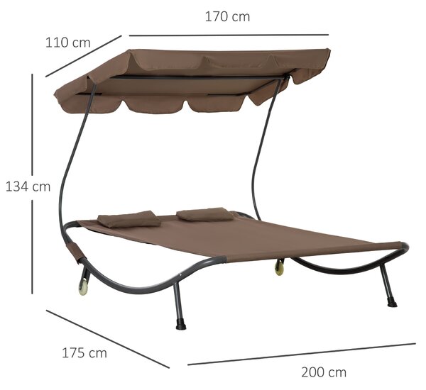 Outsunny Lettino Matrimoniale 2 Posti Parasole Regolabile da Esterno e Giardino 200x170 x134cm Marrone|Aosom