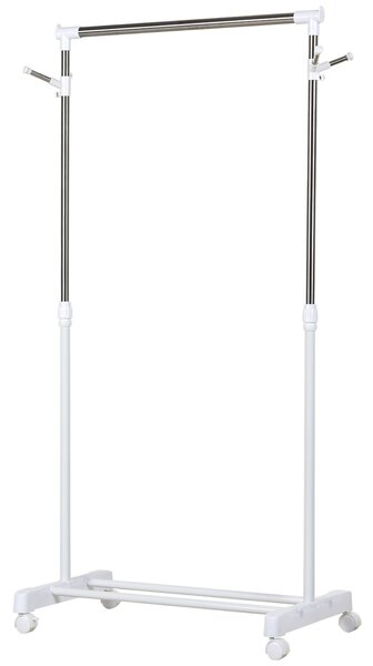 HOMCOM Appendiabiti Stender ad Altezza Regolabile con Fondo Portaoggetti e 4 Ruote, 68.5x42x87-145 cm