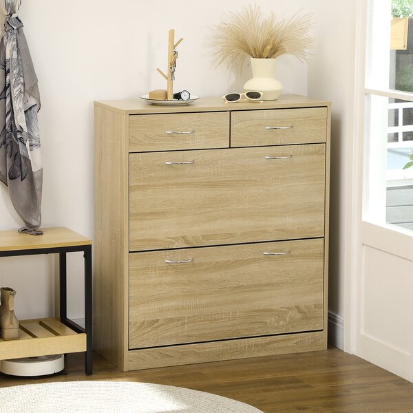 HOMCOM Mobile Scarpiera in Truciolato con 2 Ripiani Interni Regolabili e 2 Cassetti, 80x30x91.5 cm|Aosom