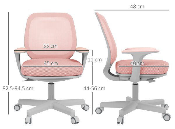 Vinsetto Sedia da Ufficio Ergonomica e Reclinabile ad Altezza Regolabile con 5 Rotelle, 55x48x82.5-94.5 cm, Rosa|Aosom