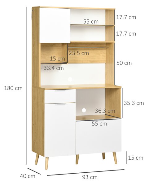 HOMCOM Dispensa da Cucina in Truciolato con Armadietti, Cassetti, Ripiani Regolabili e Appendino, 93x40x180 cm|Aosom
