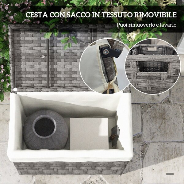 Outsunny Cesta Contenitore da Giardino e Casa in Rattan con Tessuto Interno, 57x34x62cm, Grigio|Aosom