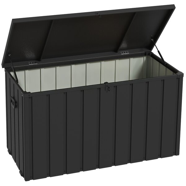 Outsunny Panca Contenitore da 450L con 2 Rotelle e Maniglie, in Acciaio e PP, 125.5x61.5x70 cm, Grigio Scuro