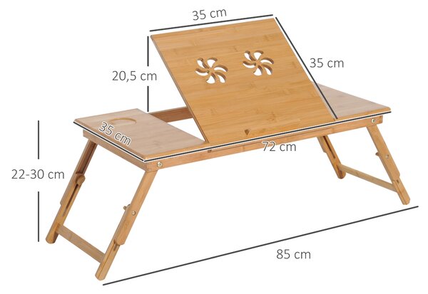 HOMCOM Tavolino da Letto per PC Pieghevole e Inclinabile con Cassetto, 72x35x22-30, Colore Legno|Aosom