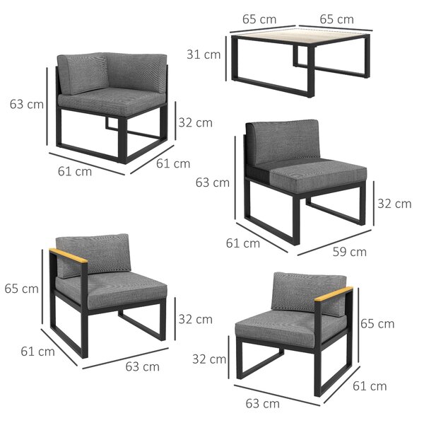Outsunny Salotto da Giardino con Divano e Tavolino in Alluminio con Cuscini Imbottiti, Grigio|Aosom