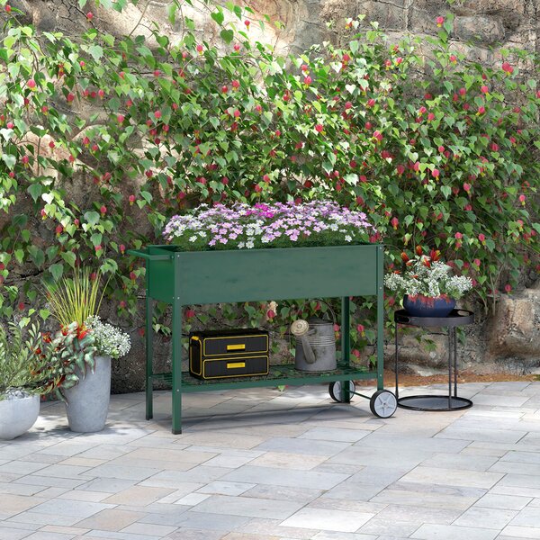 Outsunny Fioriera da Esterno con Mensola Inferiore Portautensili, in Metallo, 109x44x80 cm, Verde|Aosom