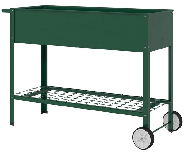 Outsunny Fioriera da Esterno con Mensola Inferiore Portautensili, in Metallo, 109x44x80 cm, Verde|Aosom