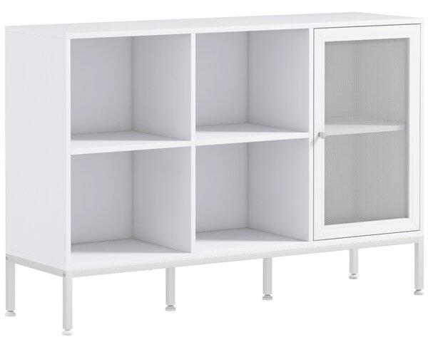 HOMCOM Mobile Buffet con 4 Ripiani Aperti e Armadietto, in Truciolato e Acciaio, 120x37x81.5 cm, Bianco|Aosom