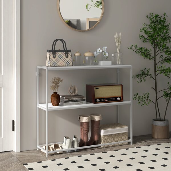 HOMCOM Tavolo Consolle da Ingresso con Ripiano Aperto, in Acciaio e Truciolato, 100x30x87 cm, Bianco|Aosom