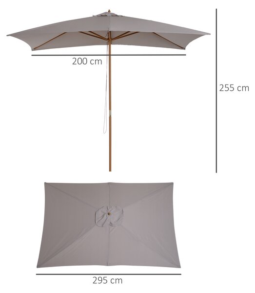 Outsunny Ombrellone da Giardino 2x3 m Impermeabile, in Legno con Copertura Rimovibile in Poliestere, Grigio|Aosom
