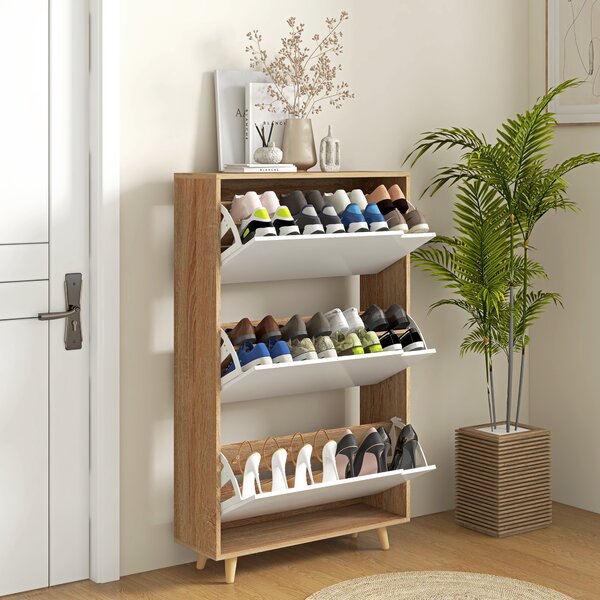 HOMCOM Mobile Scarpiera Salvaspazio a 3 Cassetti con Ripiano Regolabile e Maniglie intagliate per 24 Paia di Scarpe, 72x24x119cm, Bianco|Aosom Italy