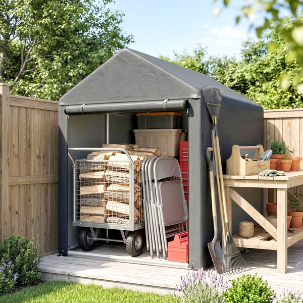 Outsunny Capanno Attrezzi anti UV con Ingresso a Zip, in Acciaio Zincato e Tessuto PE,120x179x165 cm, Grigio Scuro