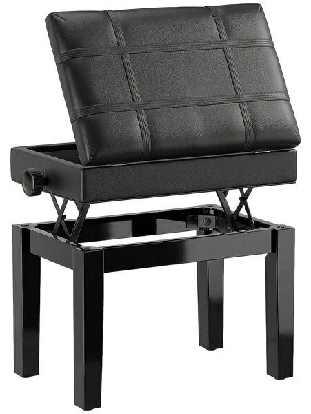 HOMCOM Sgabello per Pianoforte con Altezza Regolabile e Contenitore in Legno e Finta Pelle, 63x35x46-56cm, Nero