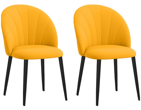 HOMCOM Set 2 Sedie da Pranzo Design Nordico in Metallo e Tessuto Effetto Velluto Giallo e Nero, 52x54x79 cm