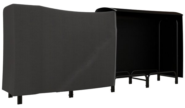 Outsunny Portalegna da Interno ed Esterno in Metallo con Telo Porta Legna e Copertura, 240x36x99cm, Nero