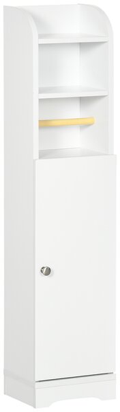 Kleankin Mobile Bagno Colonna con 3Ripiani Aperti e Armadietto a 2Livelli Regolabile,Maniglia in alluminio, in Legno, 23x18x100 cm, Bianco|Aosom Italy