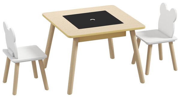 AIYAPLAY Set Tavolo 3 in 1 e 2 Sedie per Bambini con Schienale a Orsetto, Età 3-6 Anni, Colore Legno