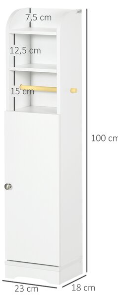 Kleankin Mobile Bagno Colonna con 3Ripiani Aperti e Armadietto a 2Livelli Regolabile,Maniglia in alluminio, in Legno, 23x18x100 cm, Bianco|Aosom Italy