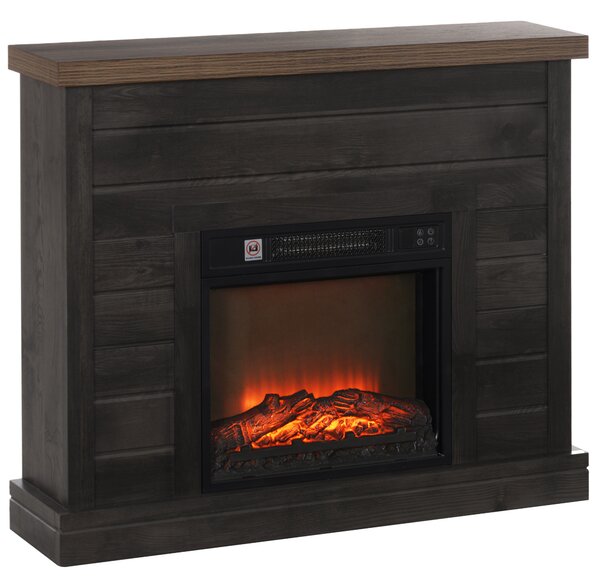 HOMCOM Camino Elettrico 1800W con Effetto Fiamma e Telecomando, in Legno, Metallo e Vetro, 96.5x22x81.7 cm, Grigio Scuro | Aosom Italy