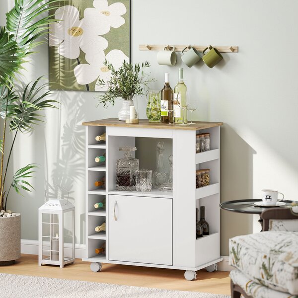 Carrello cucina moderno con diversi spazi e Armadietto, 3 ripiani laterali 4 Ripiani Regolabili, Ruote Girevoli e Freno, Bianco | Aosom Italy