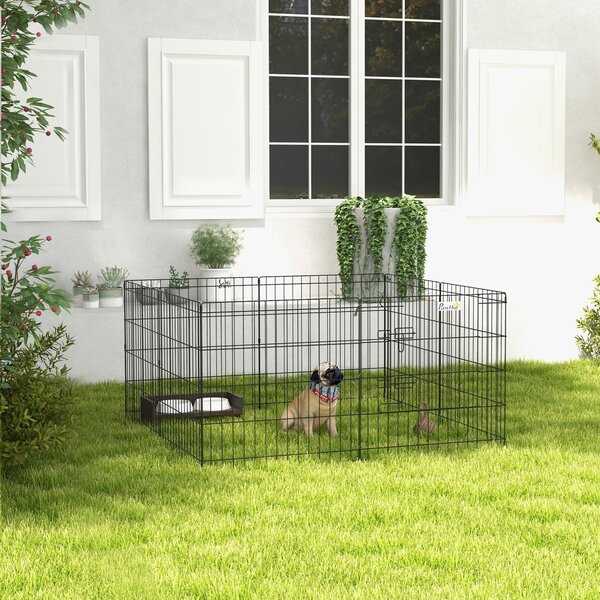 PawHut Recinto per Cani da Esterno e Interno con 8 Pannelli a Rete e Porta, 61 x 61cm, Nero
