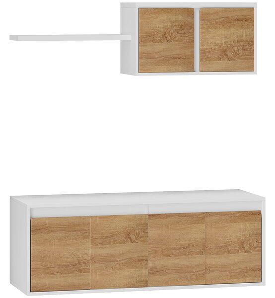 HOMCOM Set Mobile TV e Armadietto a Muro con 7 Ripiani e Scaffale Aperto, in Legno, 120x41x43.3 cm, Bianco e color Legno