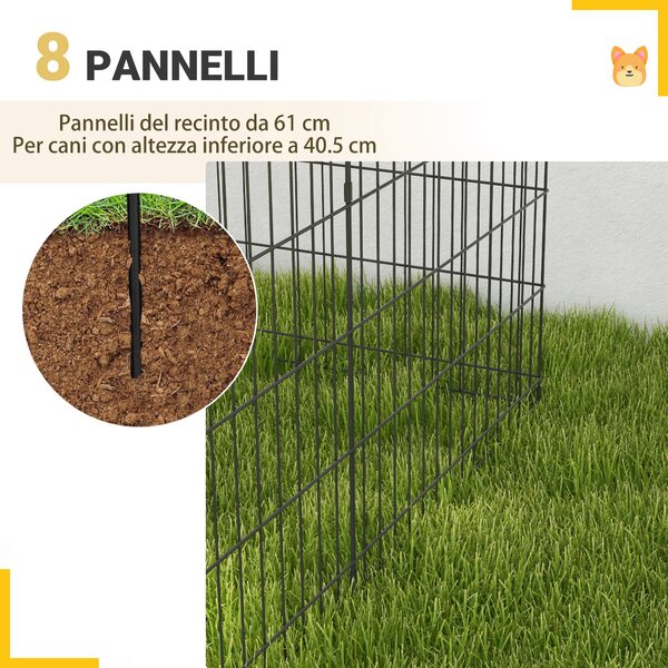 PawHut Recinto per Cani e Cuccioli, Box Multiuso Spazioso e di Alta Qualità per Animali da 8 Pezzi in Filo di Ferro, 76x61cm, Nero | Aosom Italy