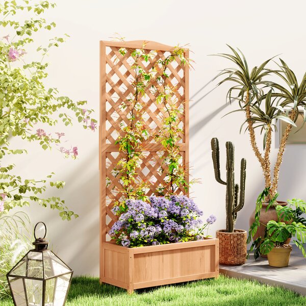 Outsunny Fioriera con Traliccio per Rampicanti e Fondo Ampio, in Legno di Abete, 76x36x170 cm, Marrone
