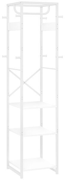 HOMCOM Appendiabiti da Terra con Asta e 2 Ripiani Aperti, in Legno e Acciaio, 38.5x30x170 cm, Bianco e color Legno