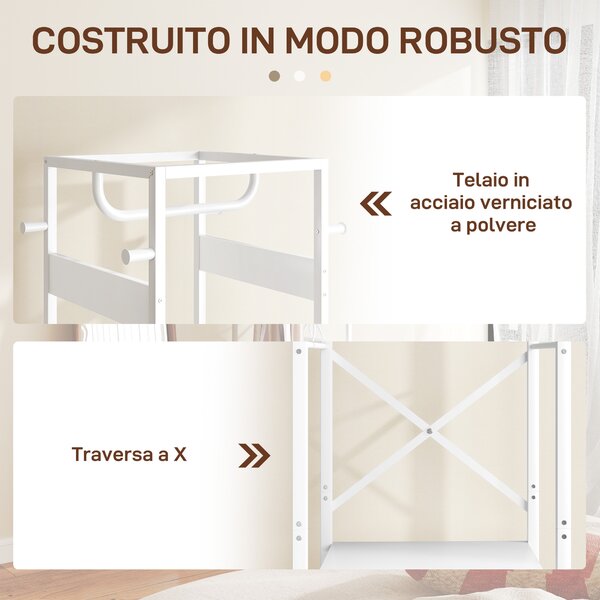 HOMCOM Appendiabiti da Terra con Asta e 2 Ripiani Aperti, in Legno e Acciaio, 38.5x30x170 cm, Bianco e color Legno