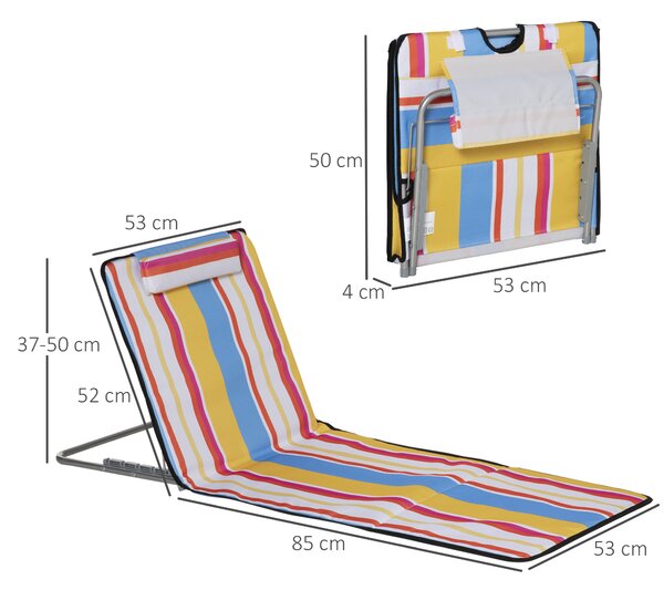 Outsunny Set 2 Sdraio da Spiaggia Pieghevoli con Schienale Regolabile e Poggiatesta, 53x124x35-45 cm, Multicolore