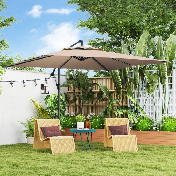 Outsunny Ombrellone a Braccio 3x3 m con Copertura Regolabile e Base a Croce, in Metallo e Poliestere, color Cachi