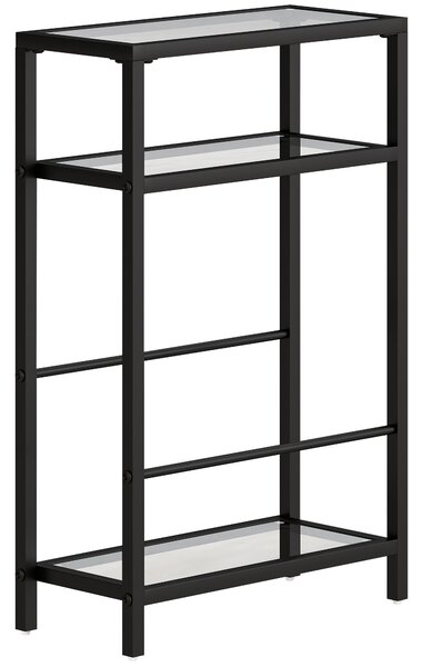 HOMCOM Tavolino da Salotto a 3 Ripiani Compatto in Vetro e Acciaio, 40x18x62 cm, Nero