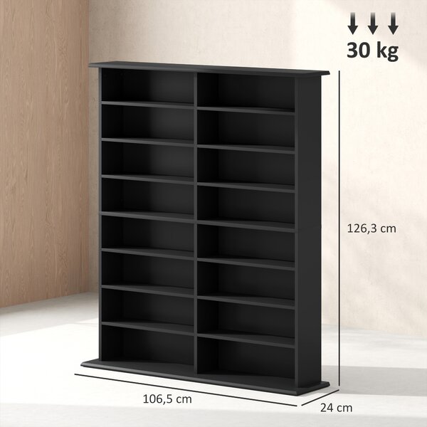 HOMCOM Mobile Libreria porta CD a 16 Ripiani dal Design Moderno in Legno, 106.5x24x123.7 cm, Nero
