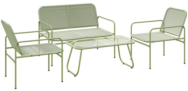 Outsunny Salotto da Esterno in Rattan PE con Divanetto, 2 Poltroncine e Tavolino con Piano in Vetro, Verde | Aosom Italy