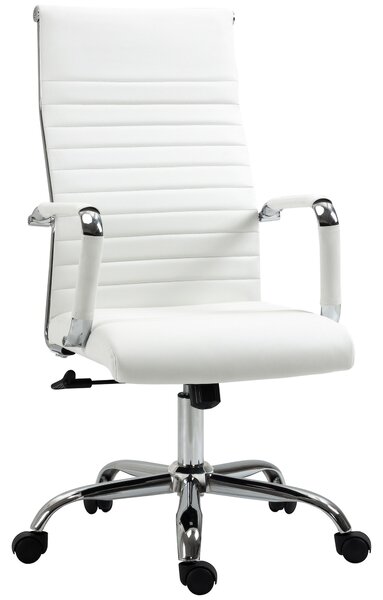 Vinsetto Sedia da Ufficio Ergonomica in Finta Pelle, Seduta Girevole e Dondolo, 54x62x104-114 cm, Bianco | Aosom Italy