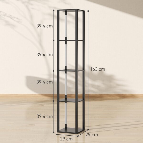 HOMCOM Lampada da Terra con 4 Ripiani, 3 Luminosità Regolabili e Interruttore a Pedale, 29x29x163 cm, Nero | Aosom Italy
