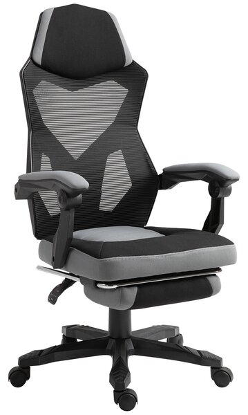 Vinsetto Sedia da Gaming con Schienale e Altezza regolabile, Ruote girevoli e Poggiapiedi, 58x72x108-118 cm, Grigia e Nera