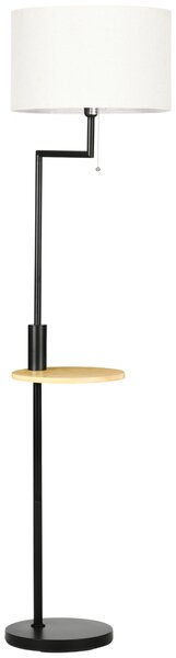 HOMCOM Lampada da Terra con Mensola Integrata in Bambù, Paralume in Tessuto Effetto Lino, Base in Acciaio, Nero e Beige | Aosom Italy