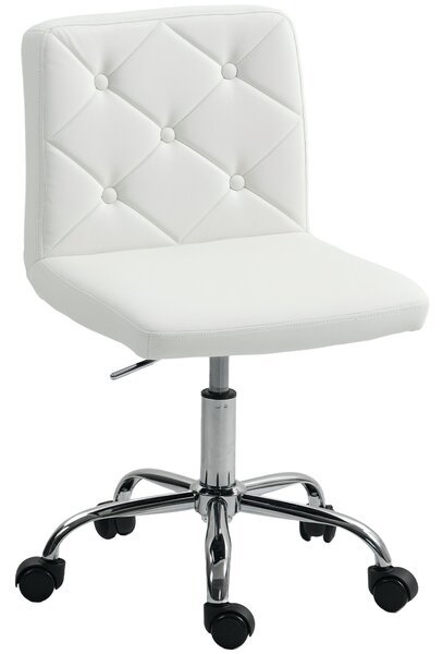 HOMCOM Sedia da Ufficio Regolabile con Rivestimento a Bottoni, in Pelle PU, Schiuma e Acciaio, 44x50x78-88 cm, Bianco | Aosom Italy